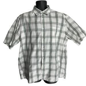 Bruno Button Up Shirt Mens Size XL Green White Plaid Short Sleeve Preppy Casual